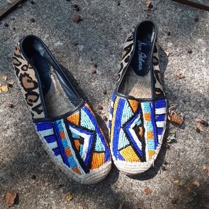 Sam Edelman Beaded Cow Fur Espadrille Flats Sz 8
